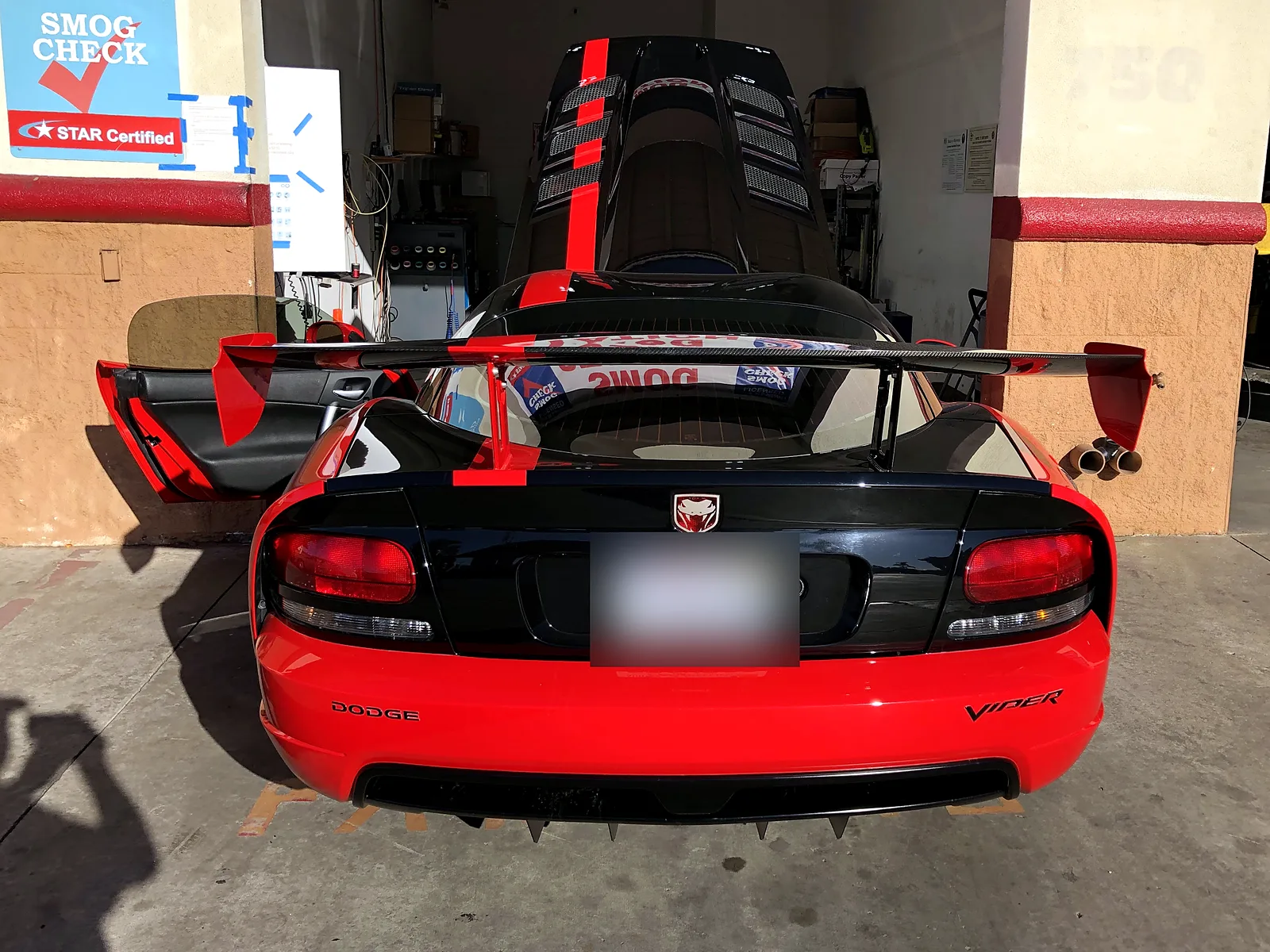 Smog retest in Escondido, CA: Dodge Viper at our station bay